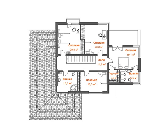 план дома 284 м2  2этаж